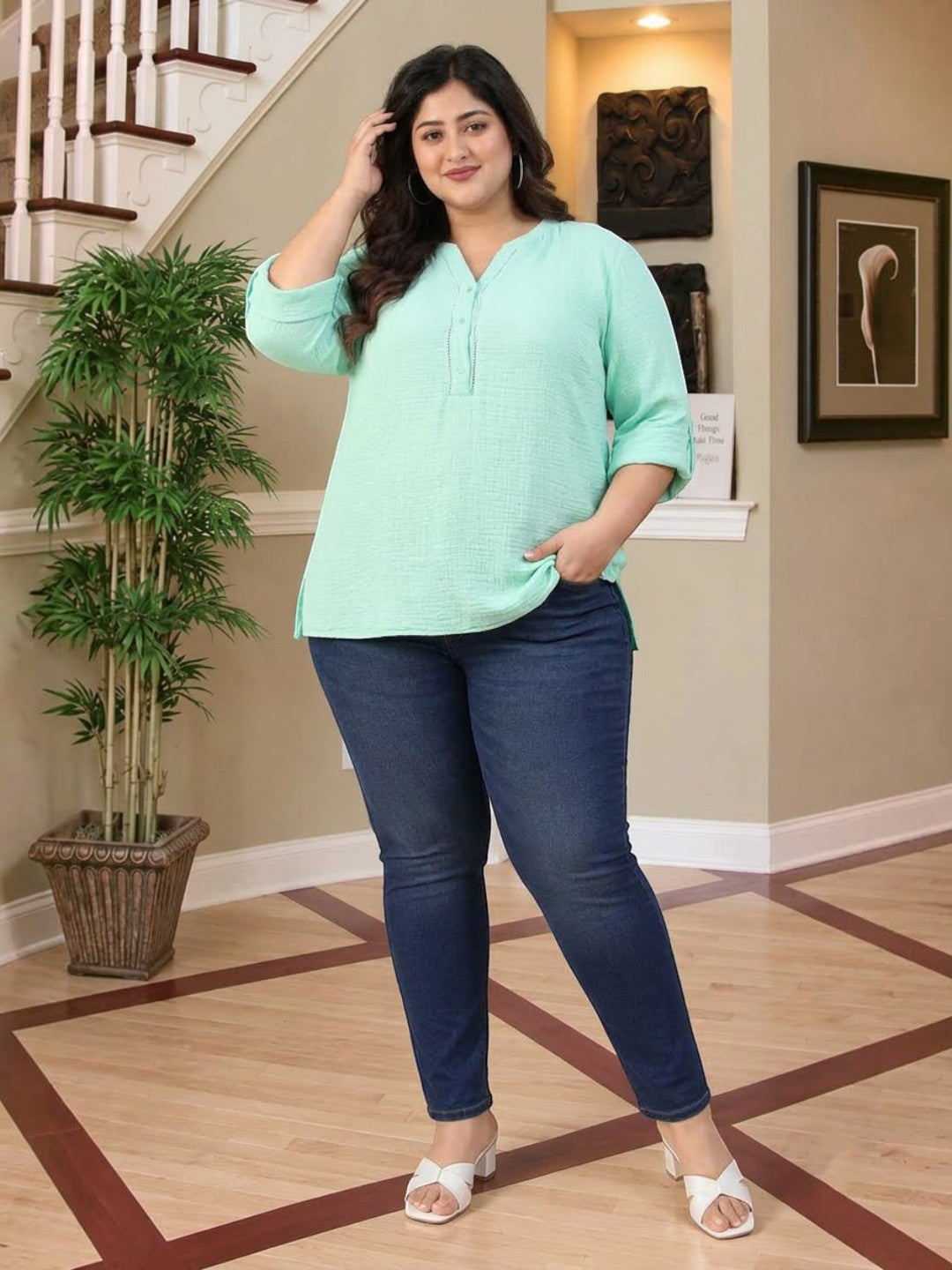 Plus Size Green Cotton Top