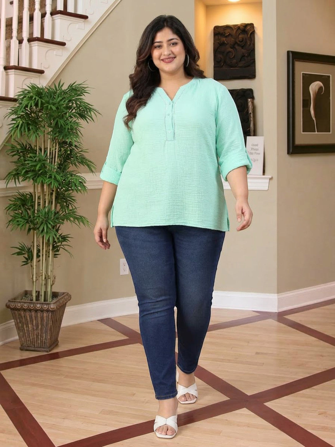 Plus Size Green Cotton Top