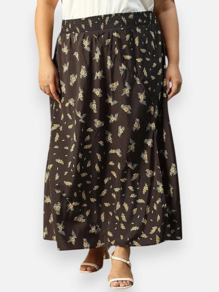 Plus Size Black Floral Print Skirt