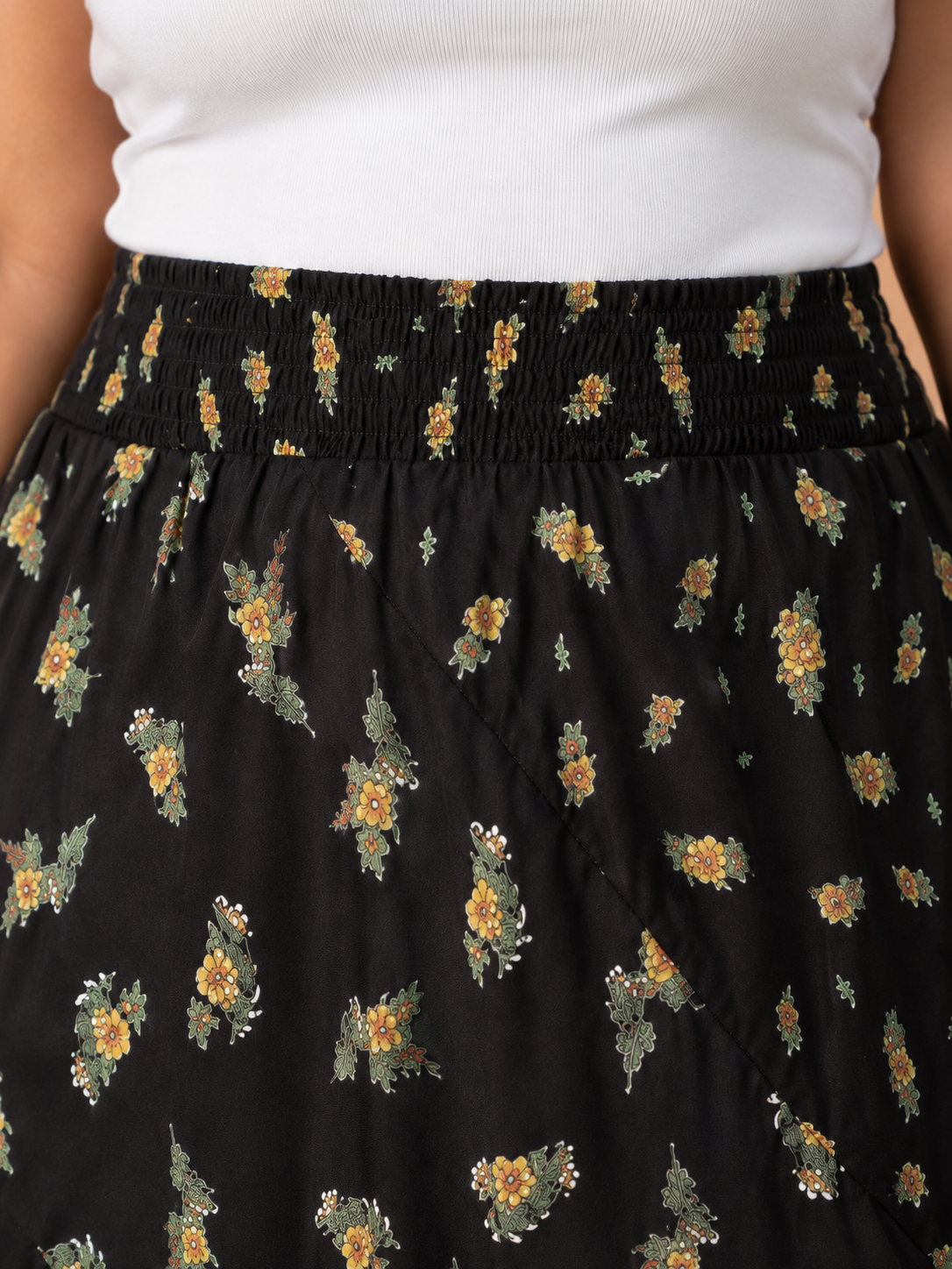 Plus Size Black Floral Print Skirt