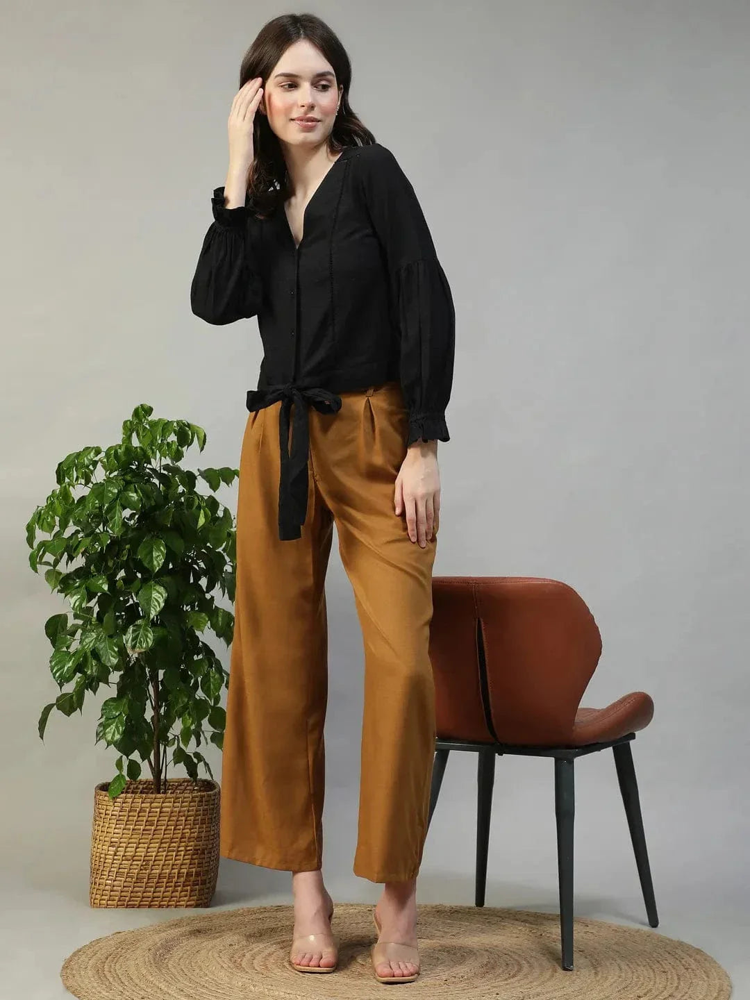 Black Cotton Linen Top