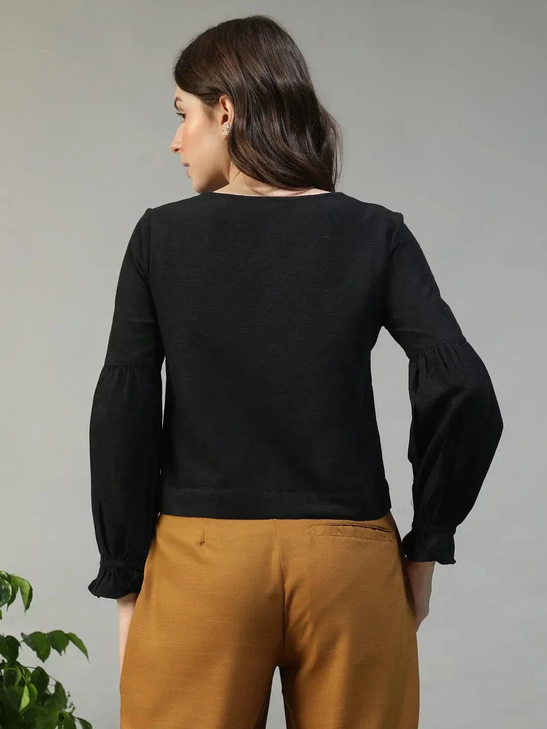 Black Cotton Linen Top