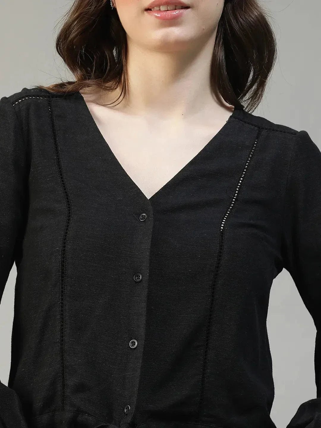 Black Cotton Linen Top