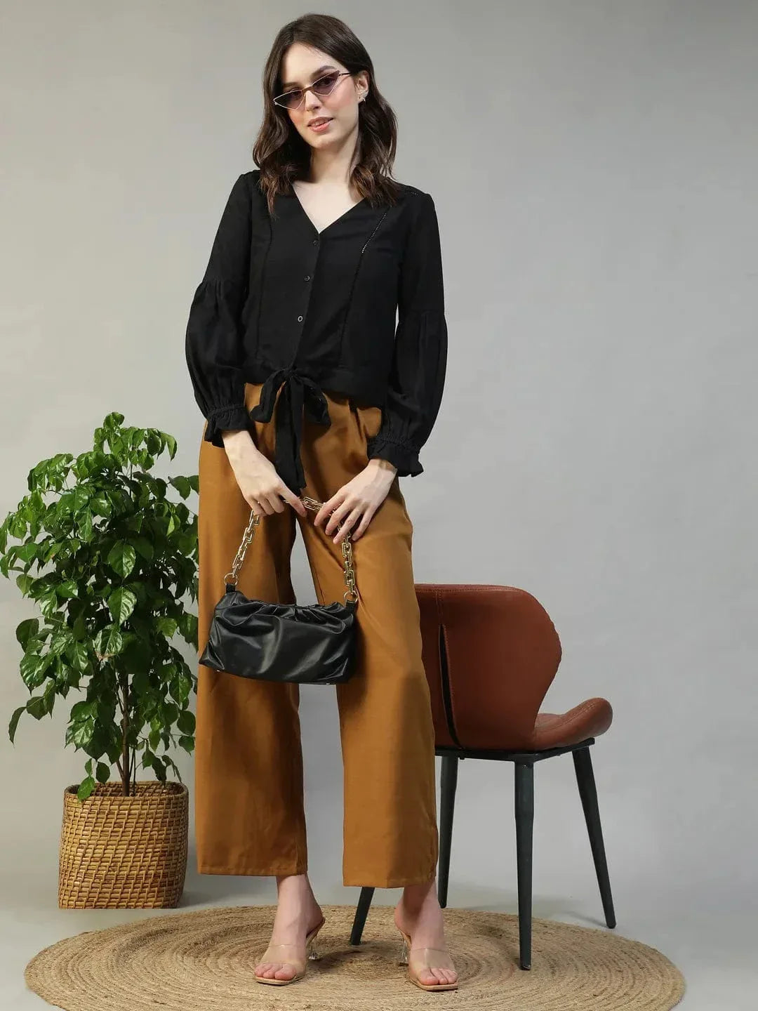Black Cotton Linen Top