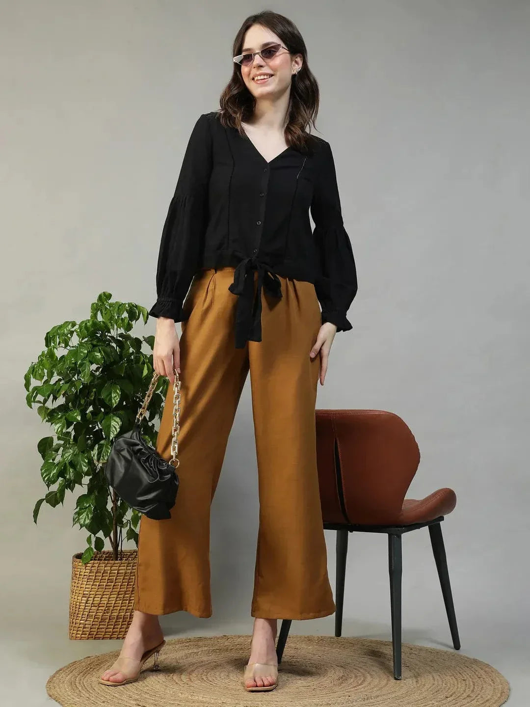 Black Cotton Linen Top