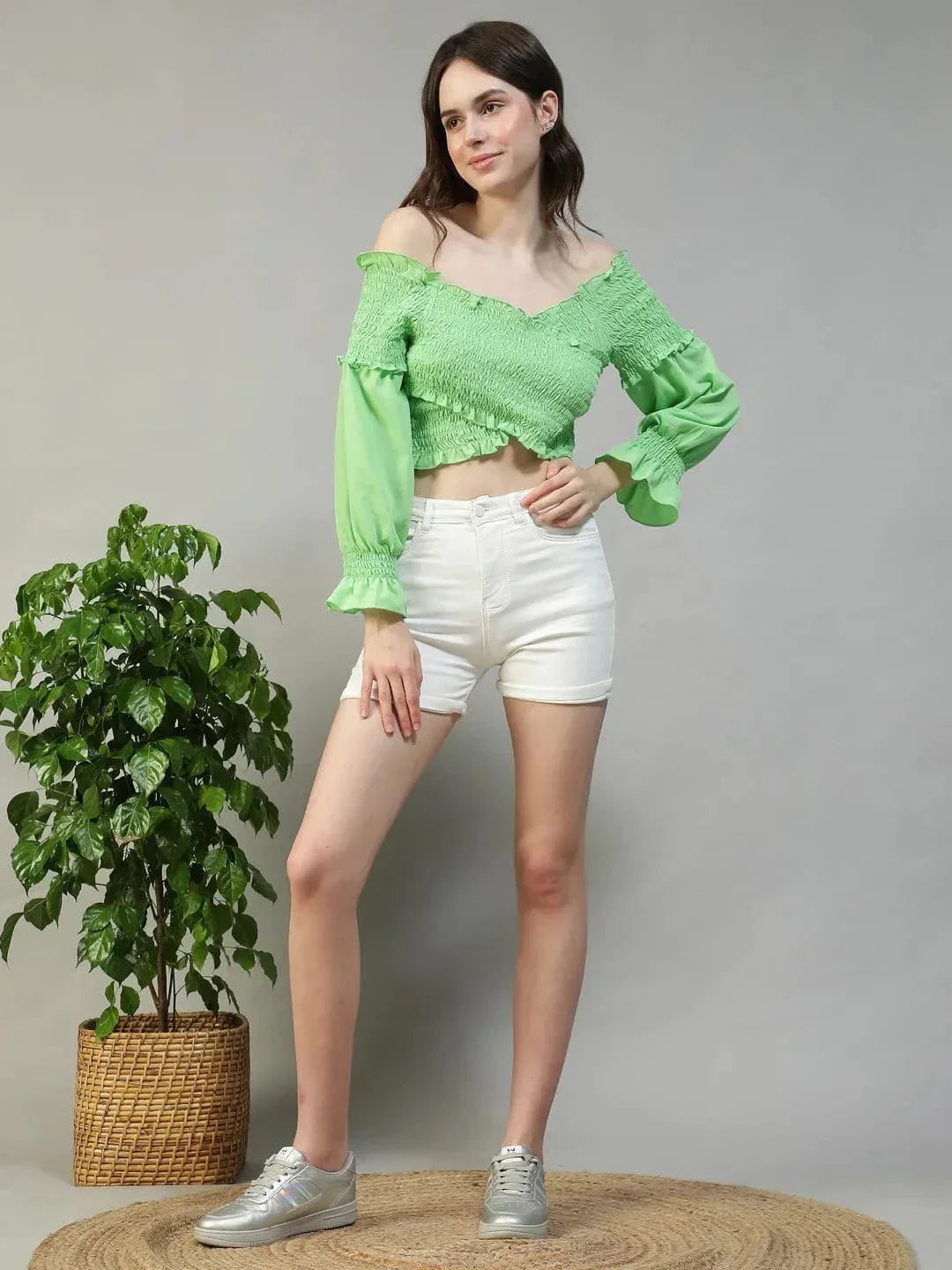 Women Green Crop Top
