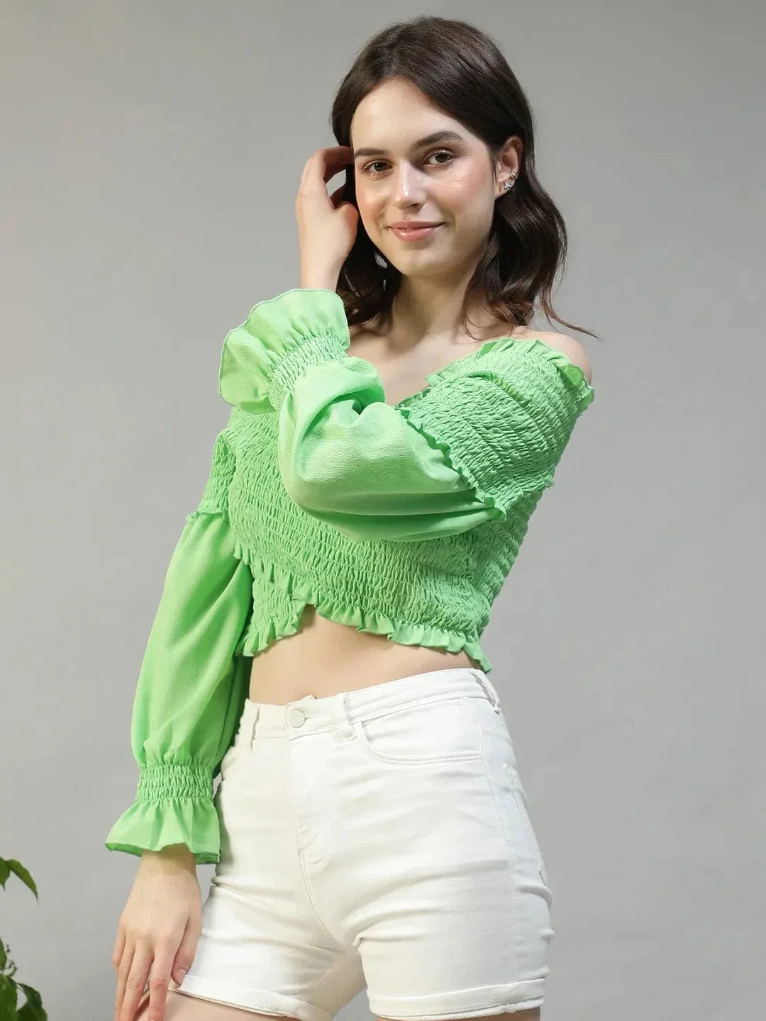 Women Green Crop Top