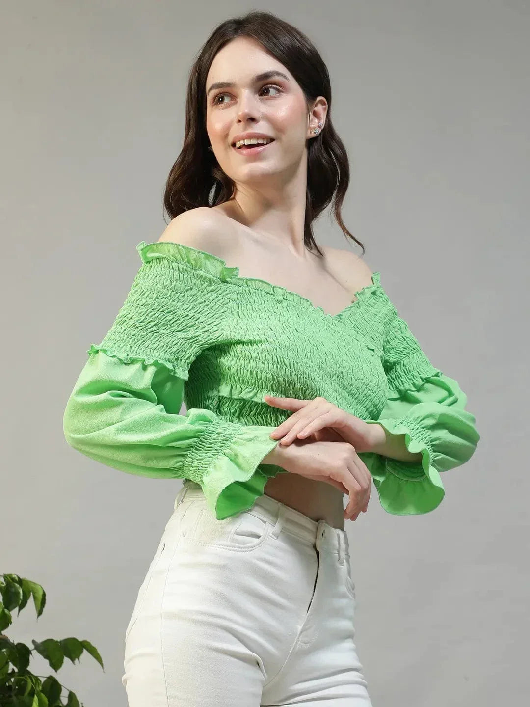 Women Green Crop Top