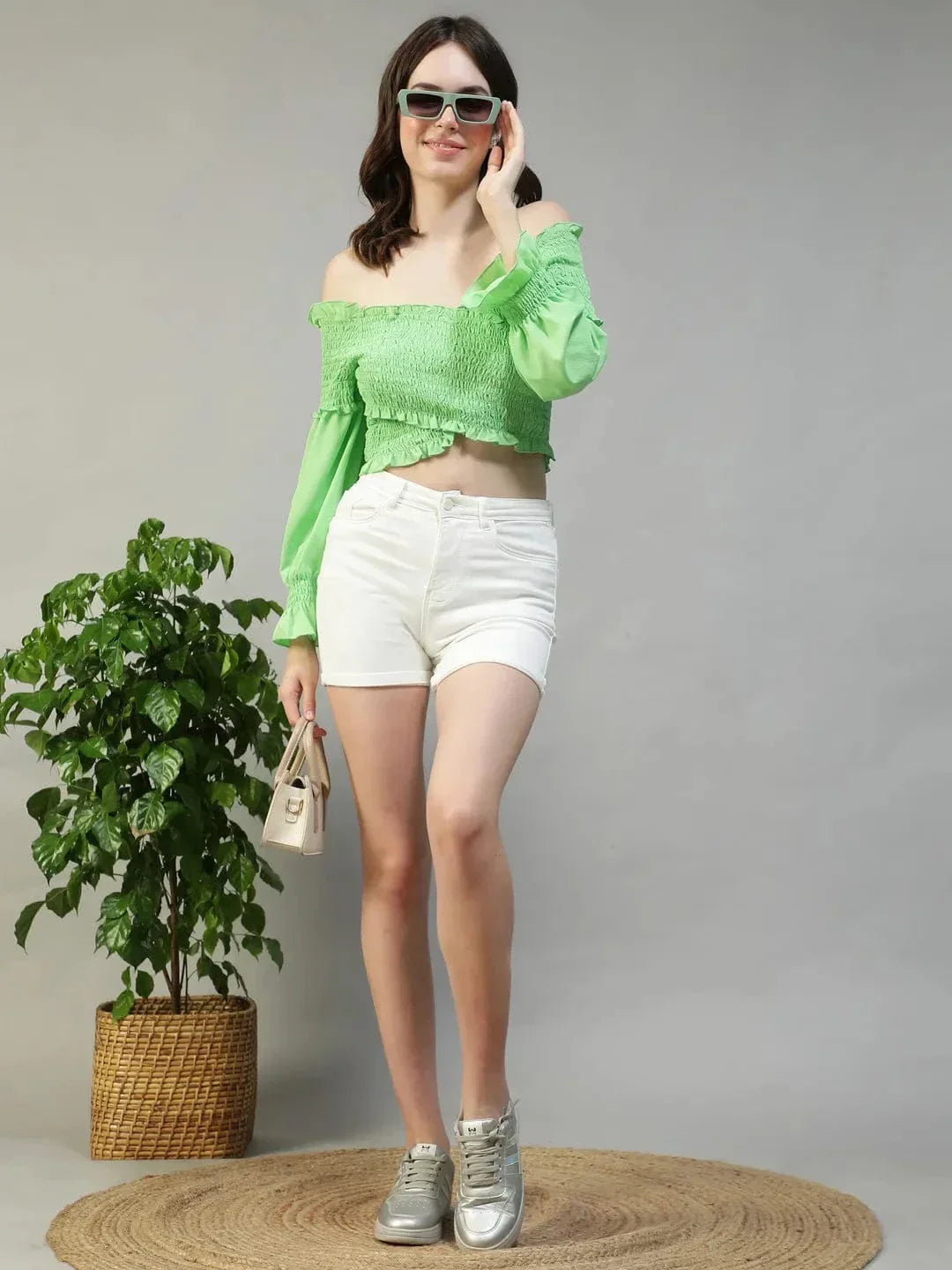 Women Green Crop Top