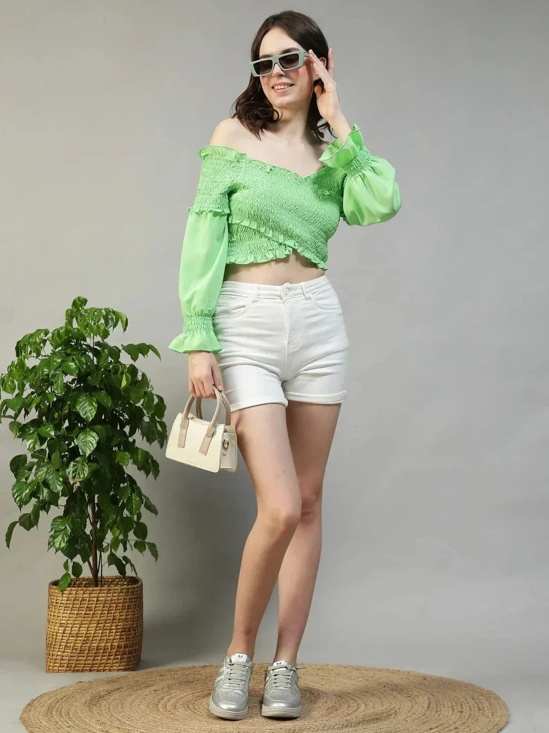 Women Green Crop Top