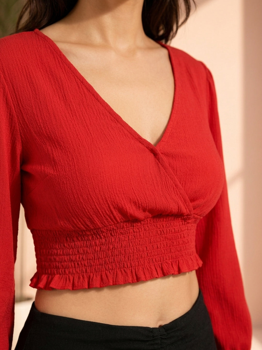 Red Cotton Crop Top