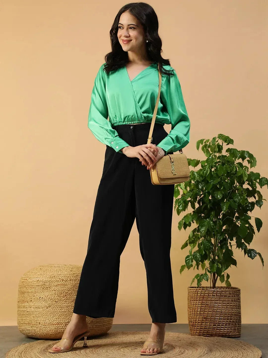 Women Green Crop Top