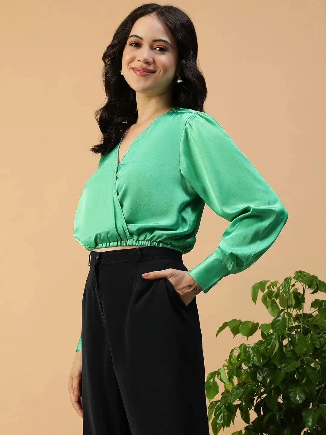 Women Green Crop Top