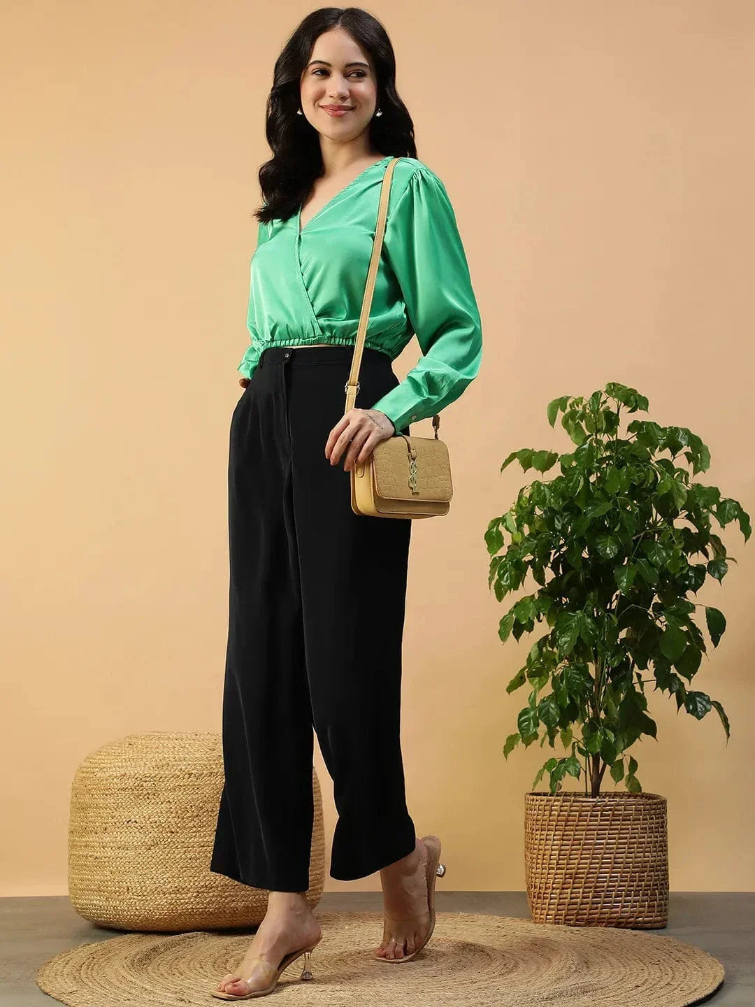 Women Green Crop Top