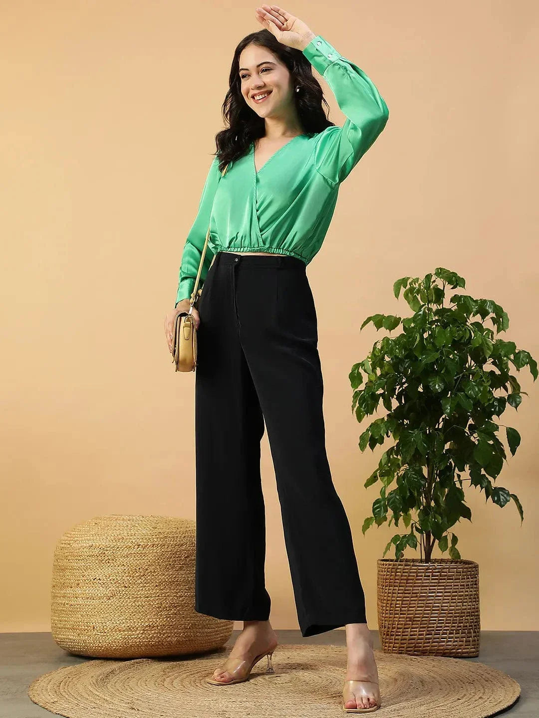 Women Green Crop Top