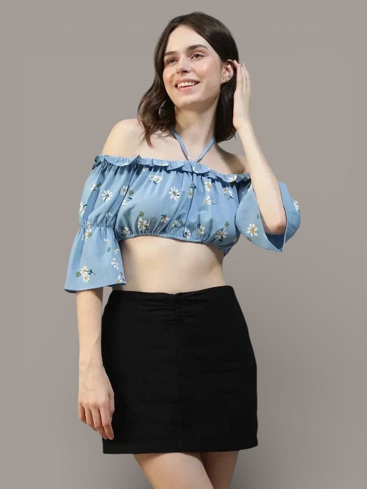 Blue Floral Crop Top