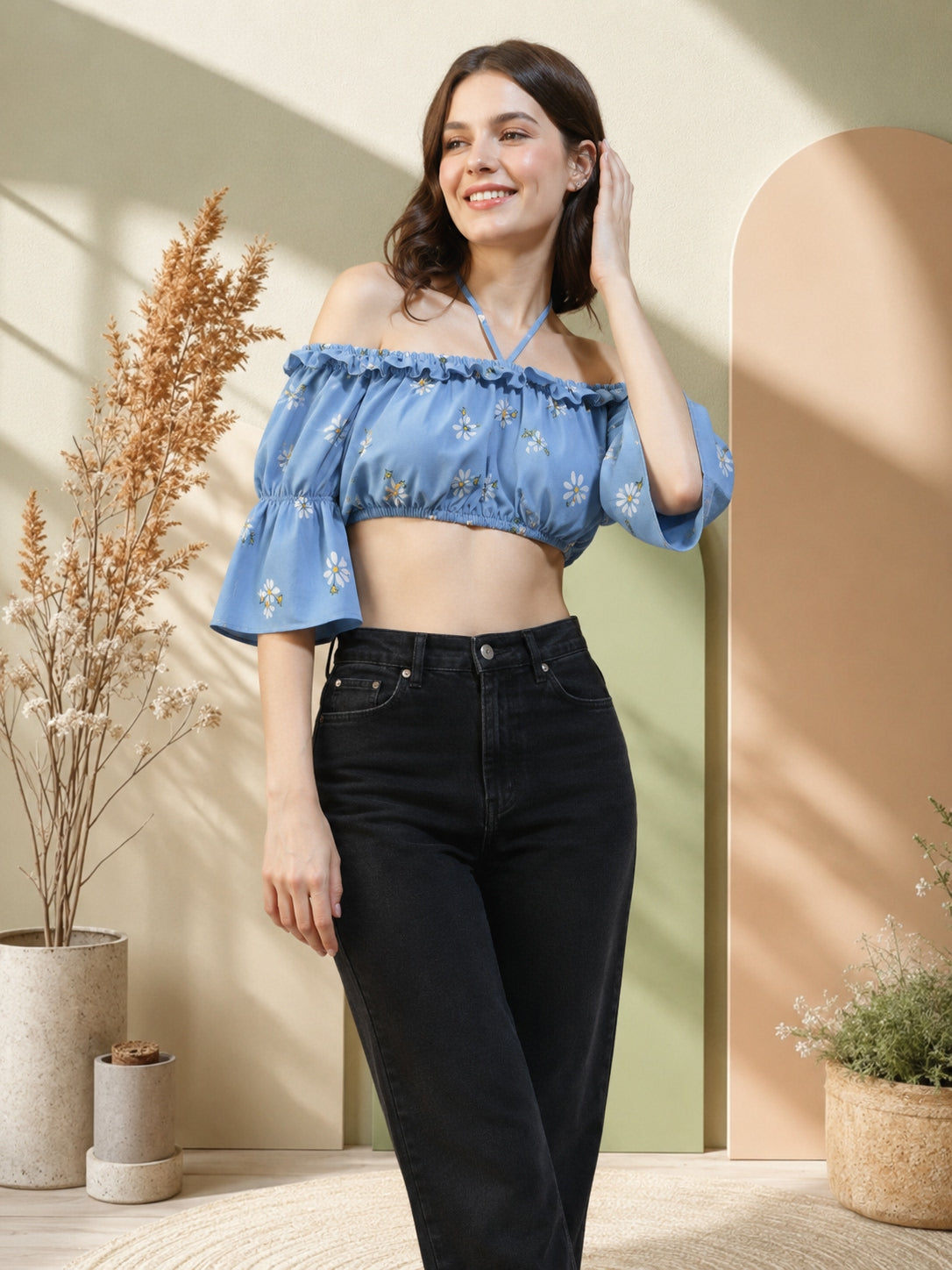 Blue Floral Crop Top