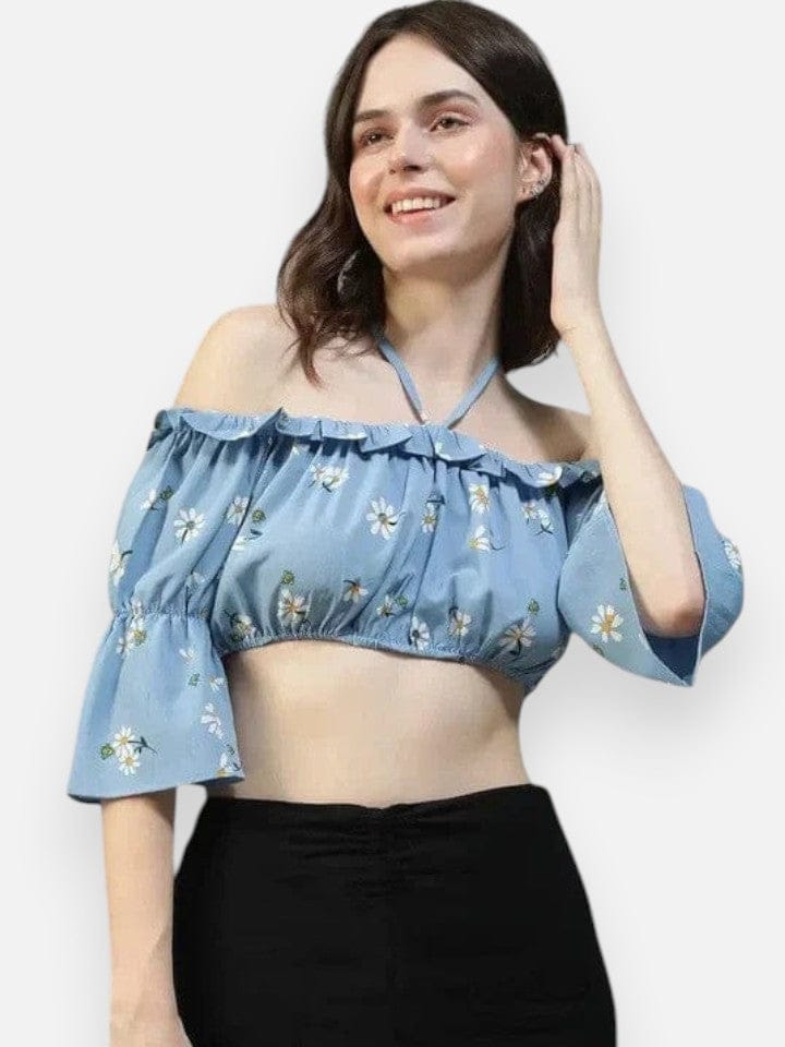 Blue Floral Crop Top