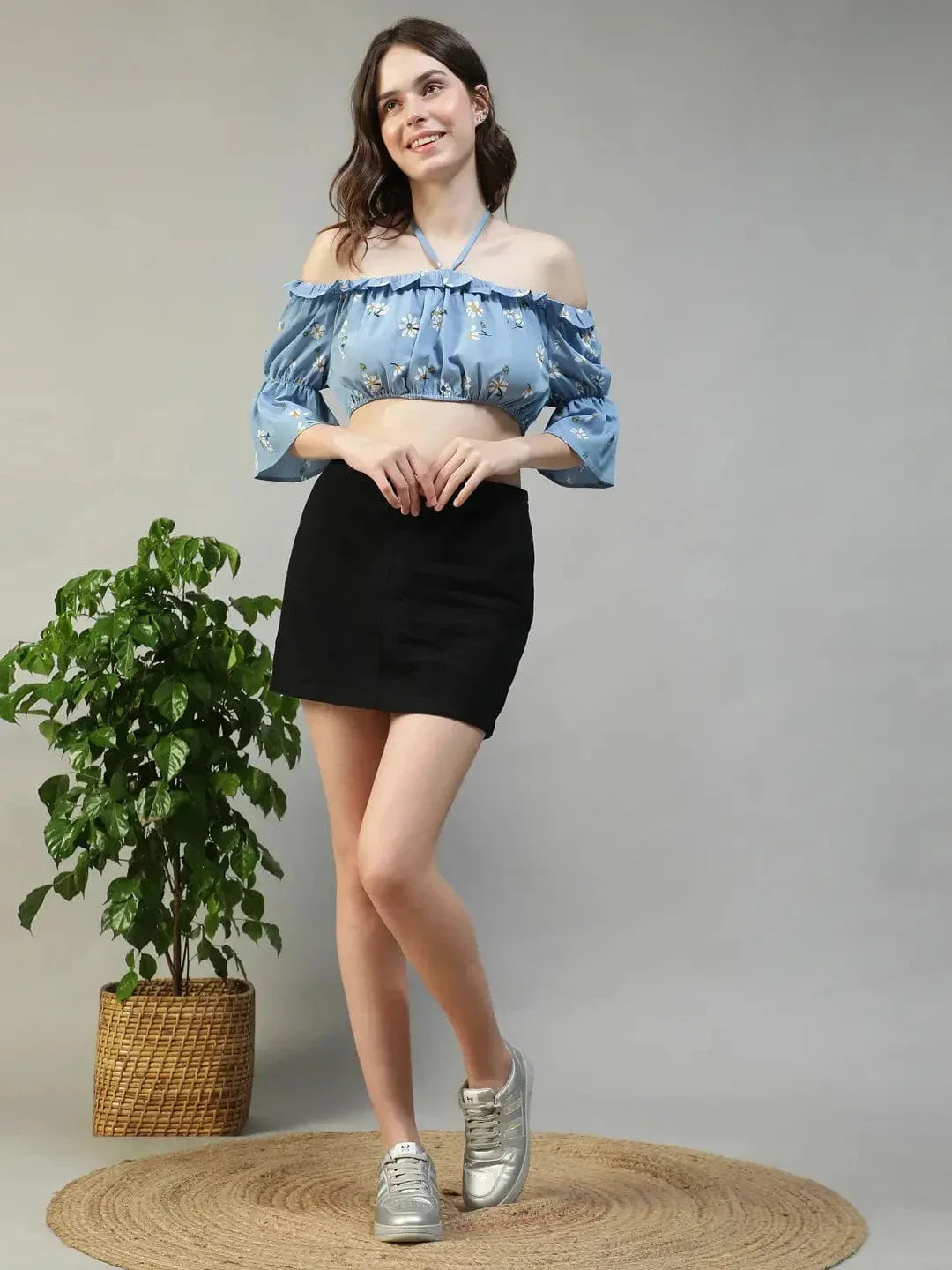 Blue Floral Crop Top