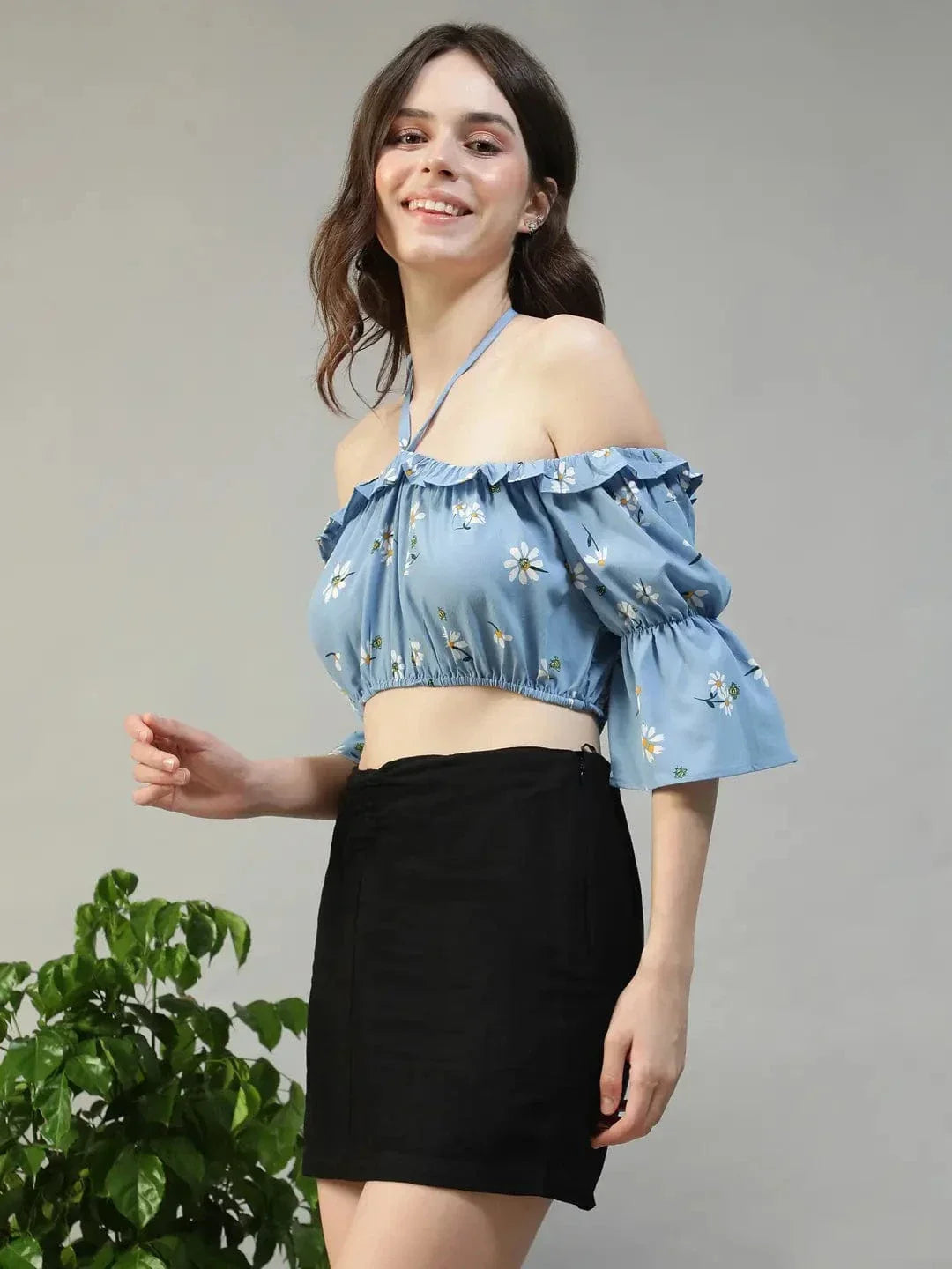 Blue Floral Crop Top