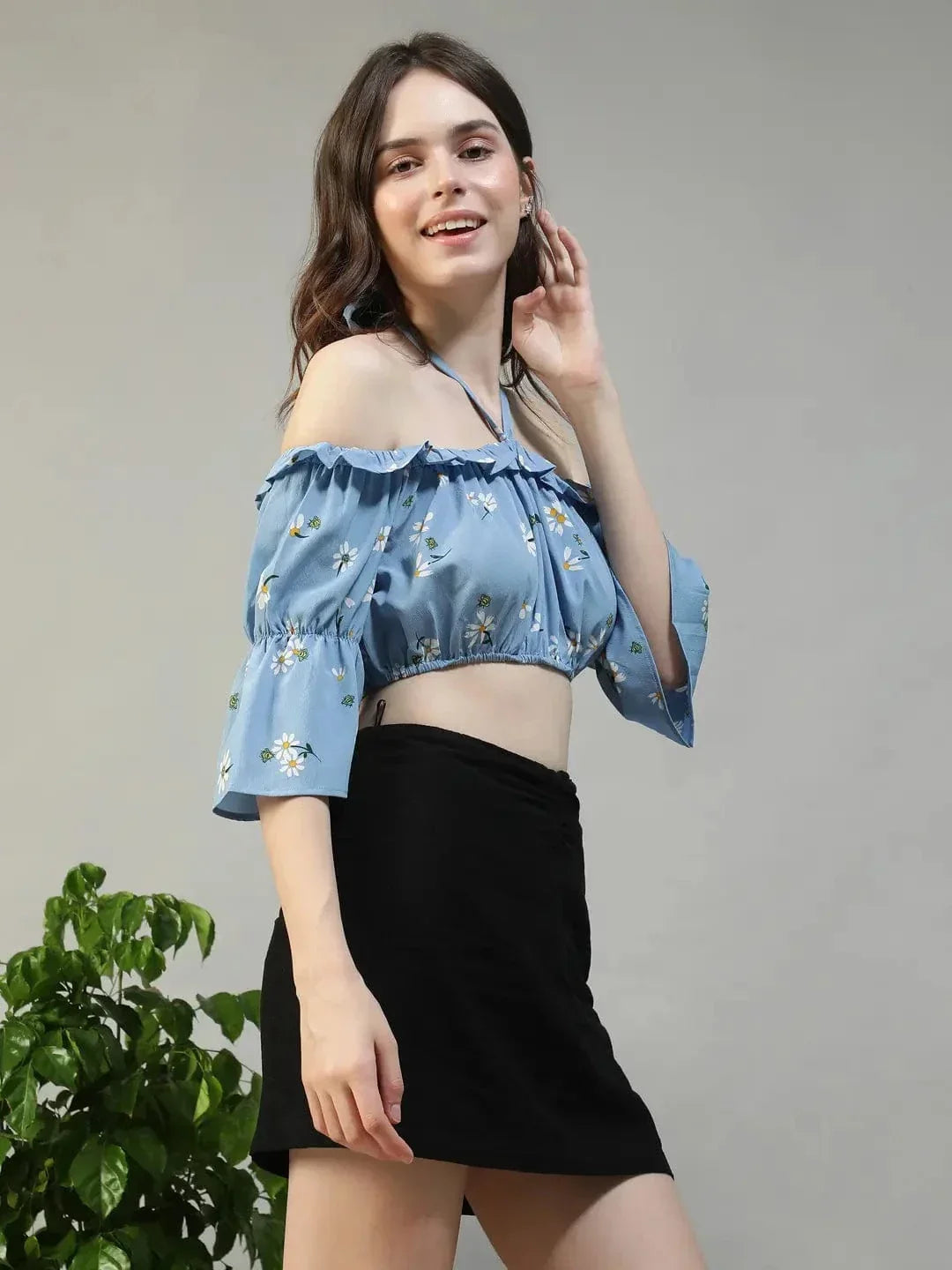 Blue Floral Crop Top