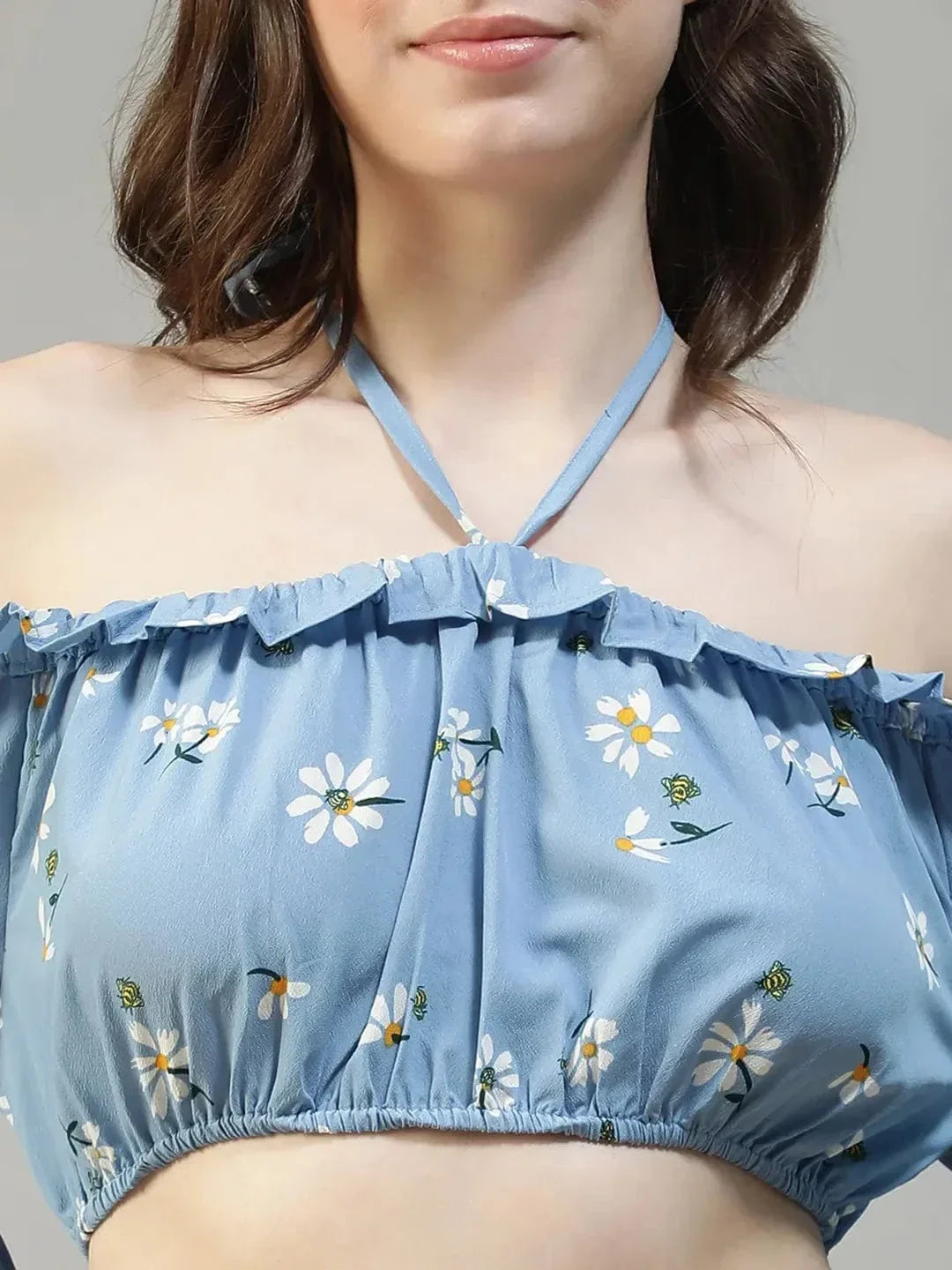 Blue Floral Crop Top