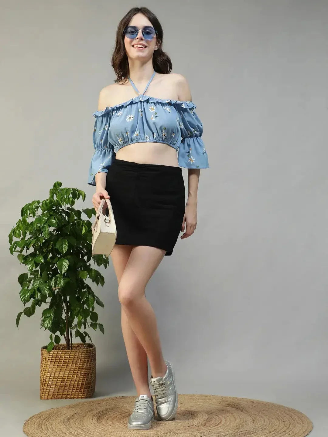 Blue Floral Crop Top