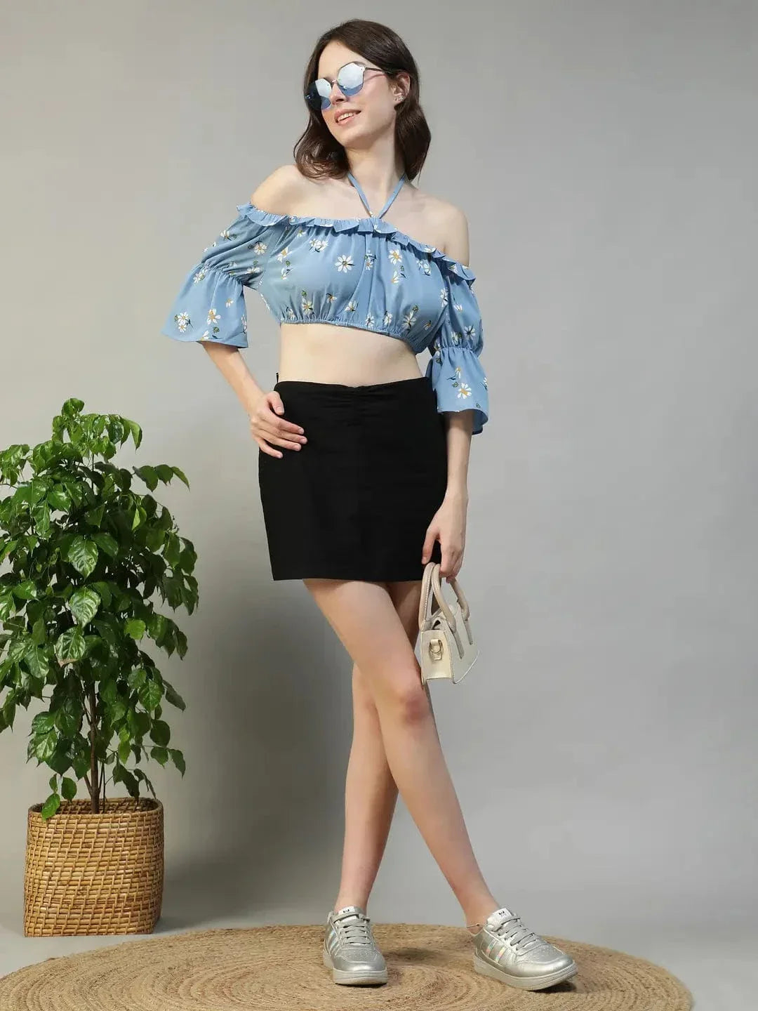 Blue Floral Crop Top