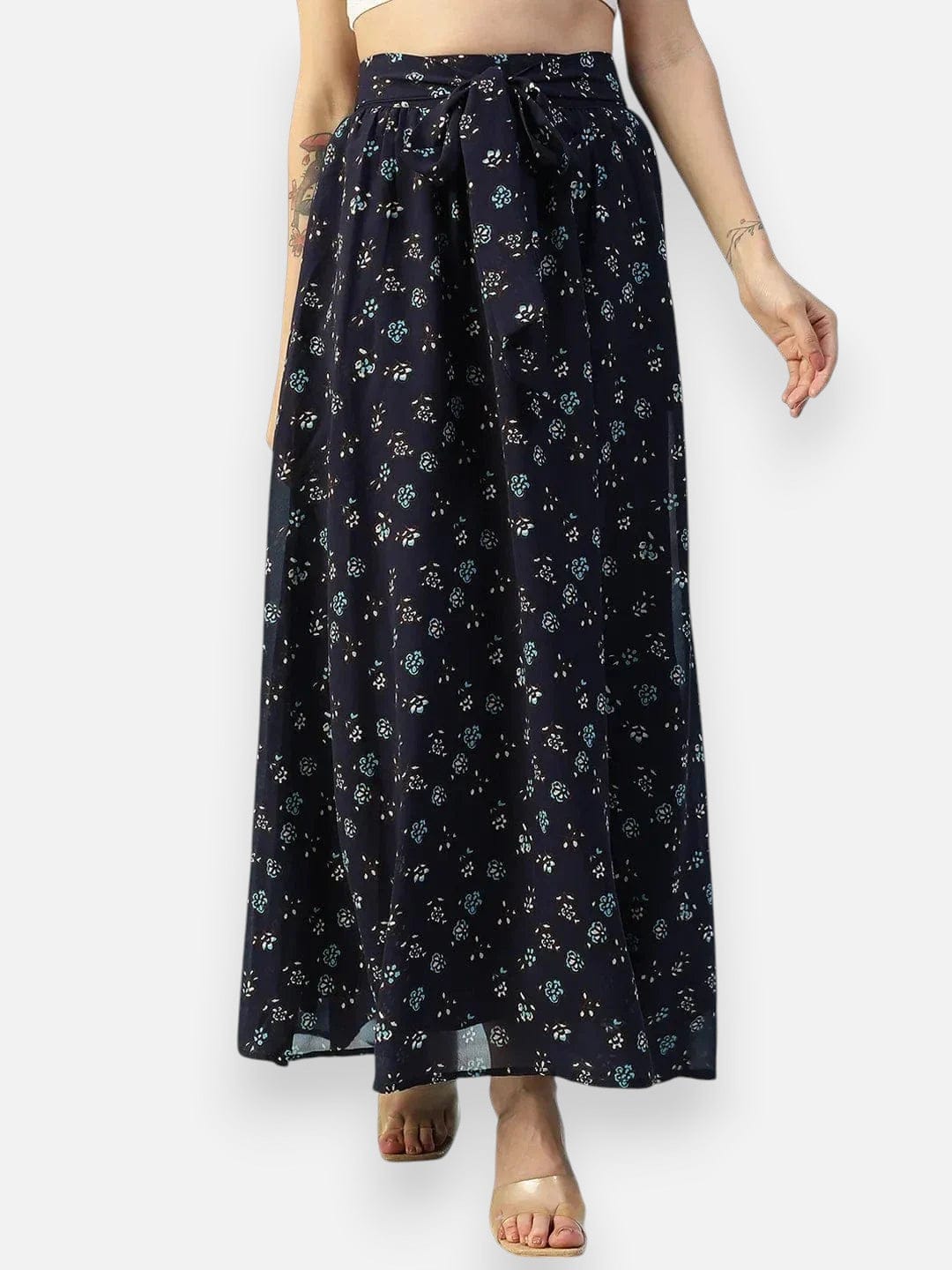 Blue Floral Print Skirt