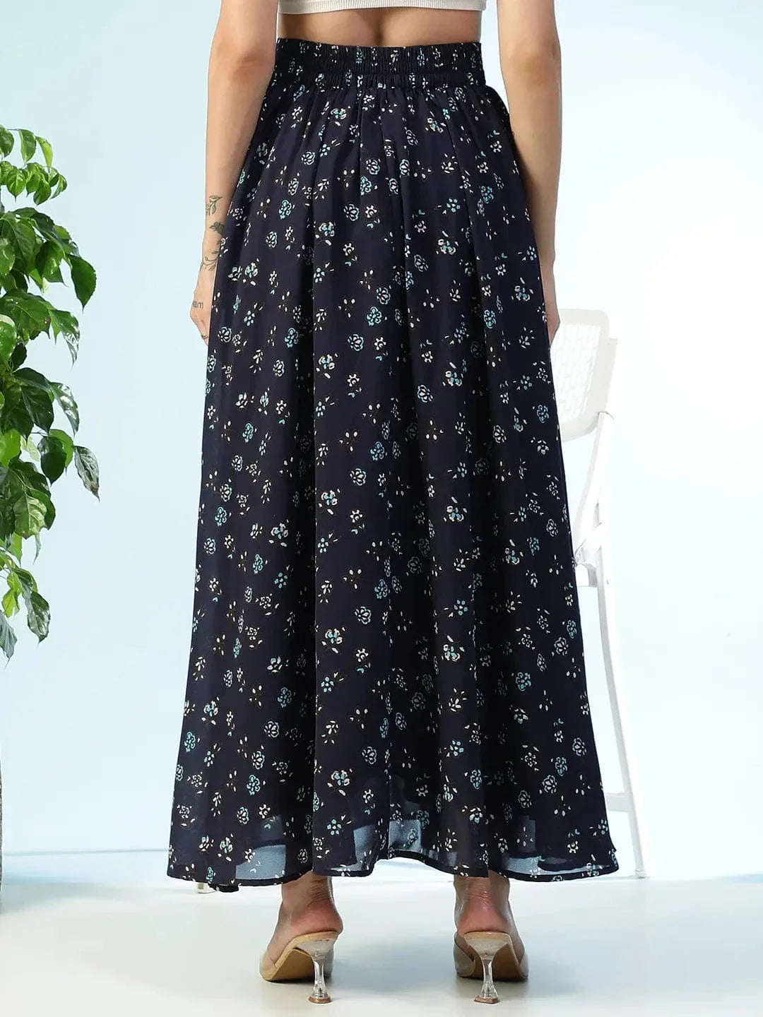 Blue Floral Print Skirt