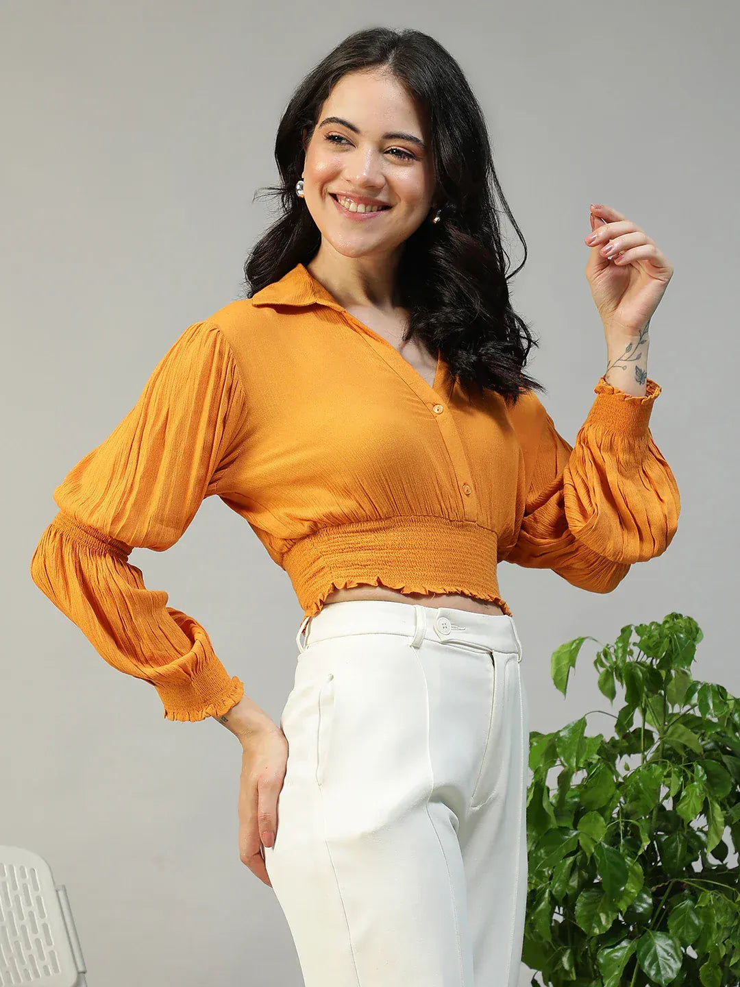 Women Yellow Crop Top