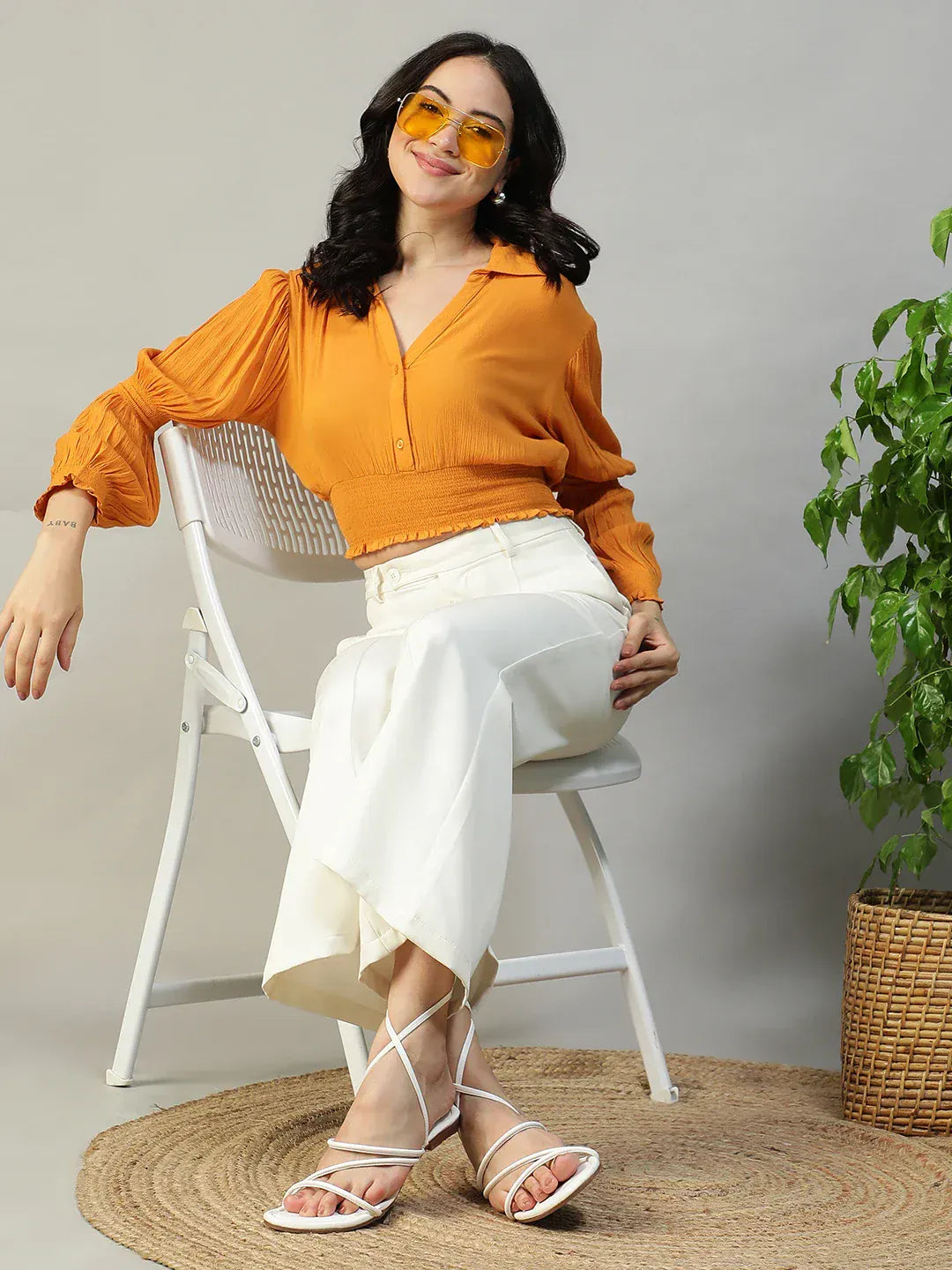 Women Yellow Crop Top