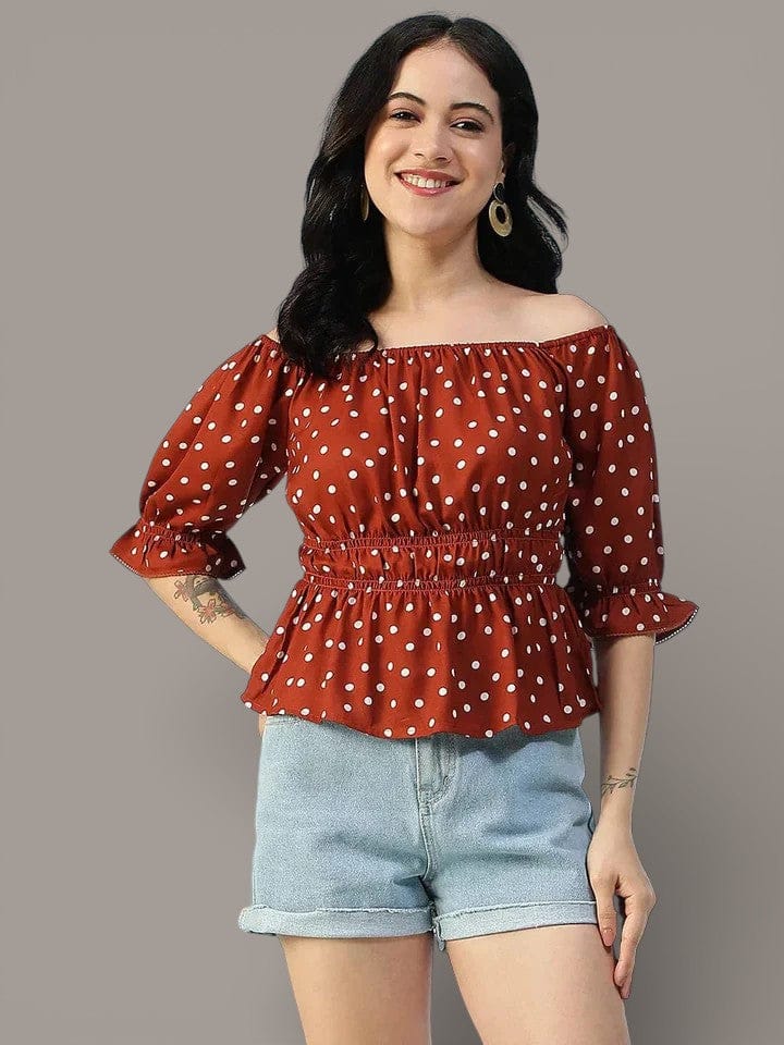 Rust Polka Dot Print Top