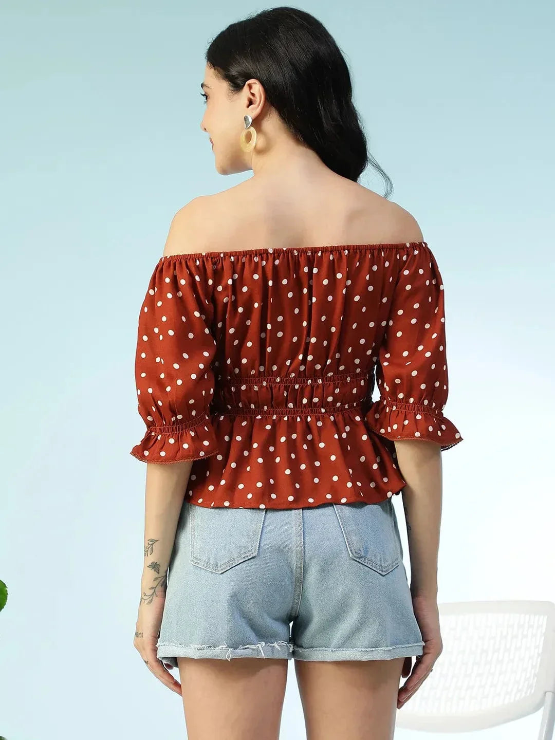 Rust Polka Dot Print Top