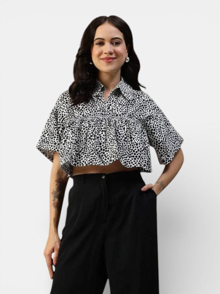 Black Animal Print Cotton Crop Top