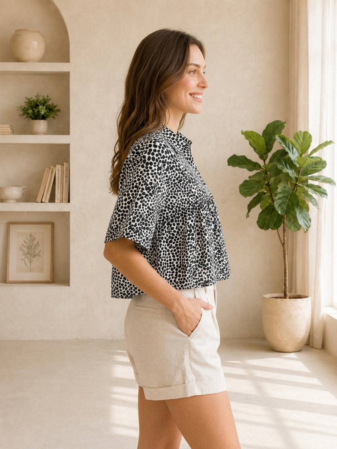 Black Animal Print Cotton Crop Top