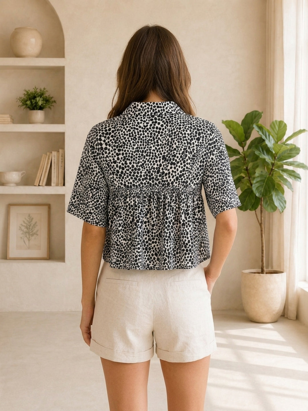 Black Animal Print Cotton Crop Top