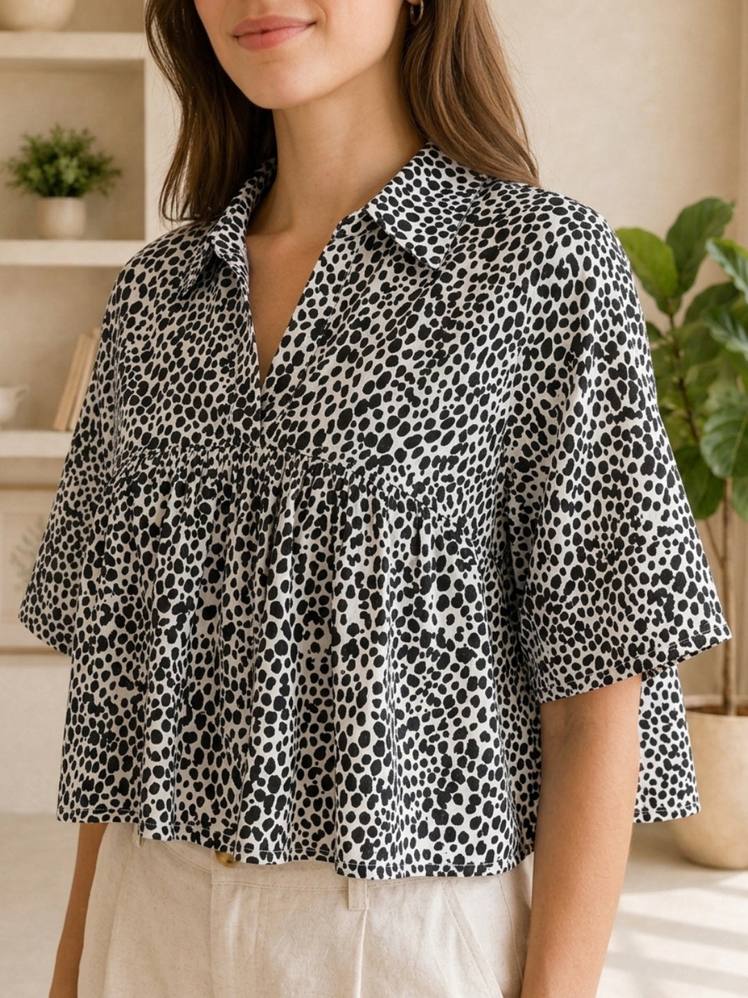 Black Animal Print Cotton Crop Top