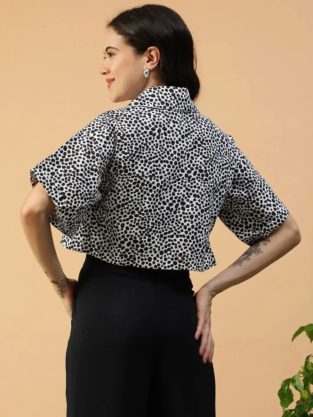 Black Animal Print Cotton Crop Top