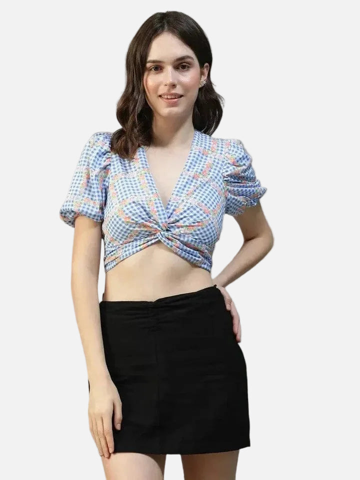 Blue Floral Crop Top