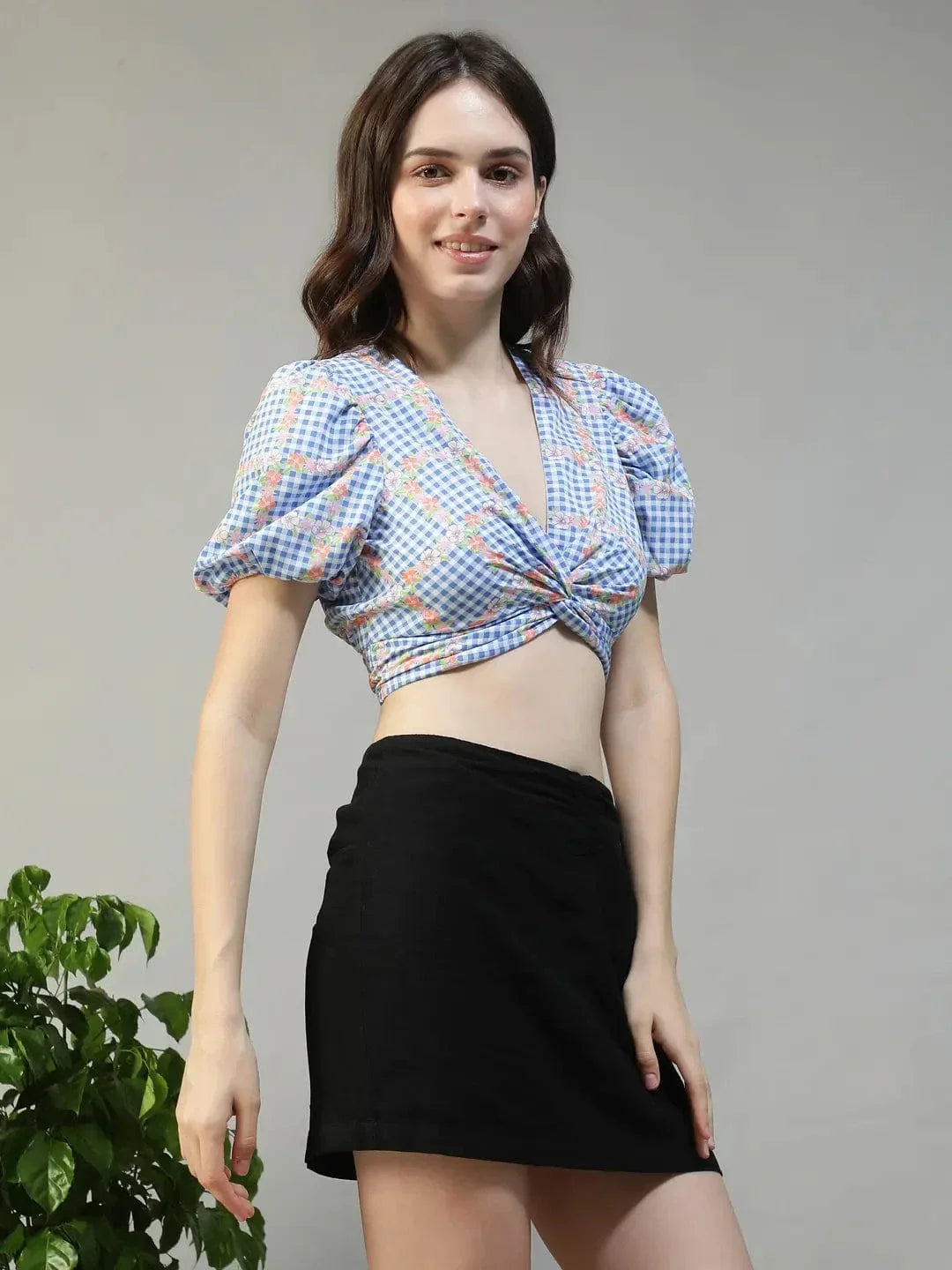 Blue Floral Crop Top