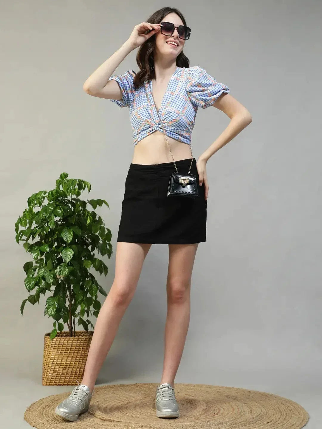 Blue Floral Crop Top