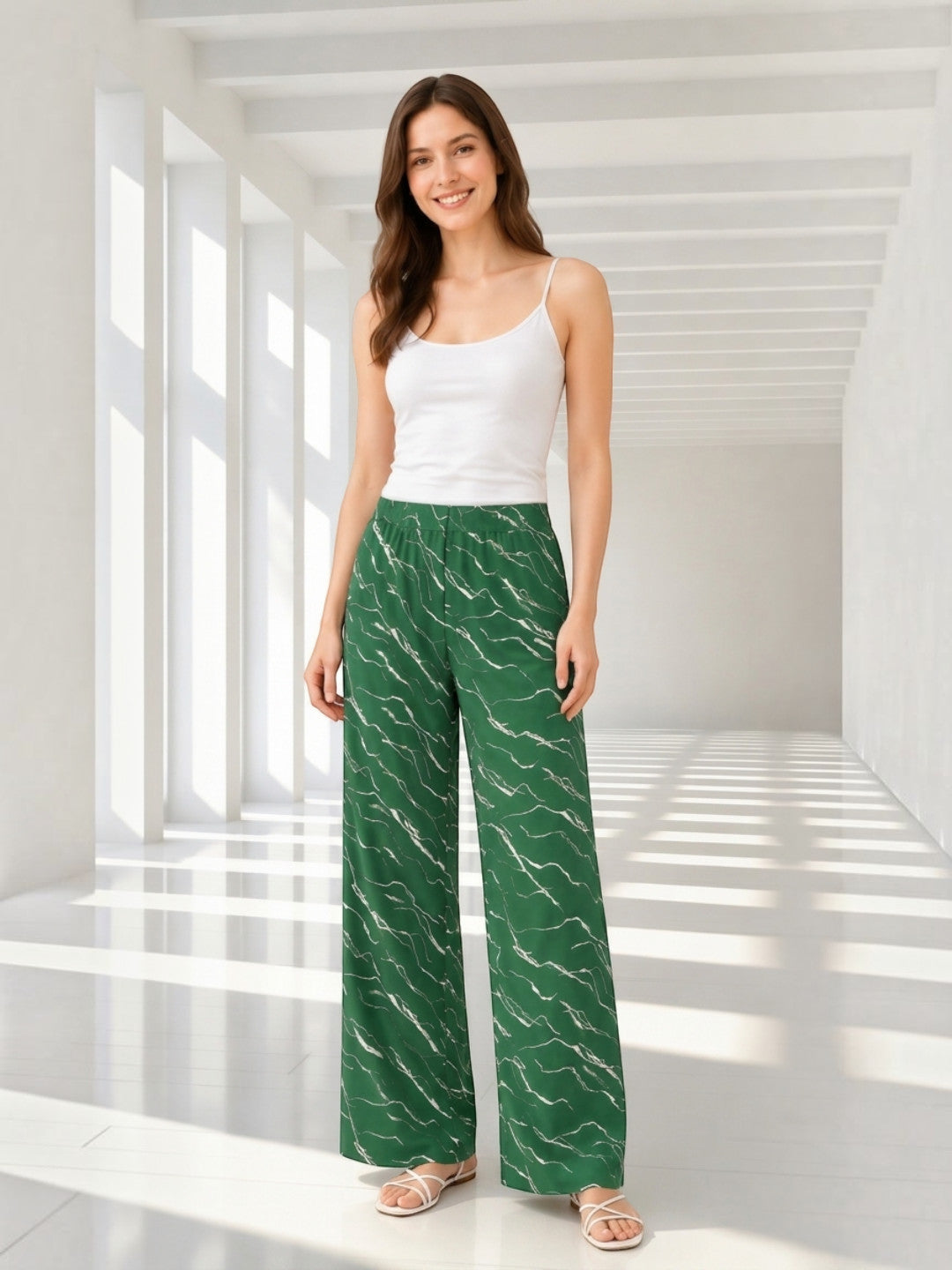 Green Abstract Print Pant