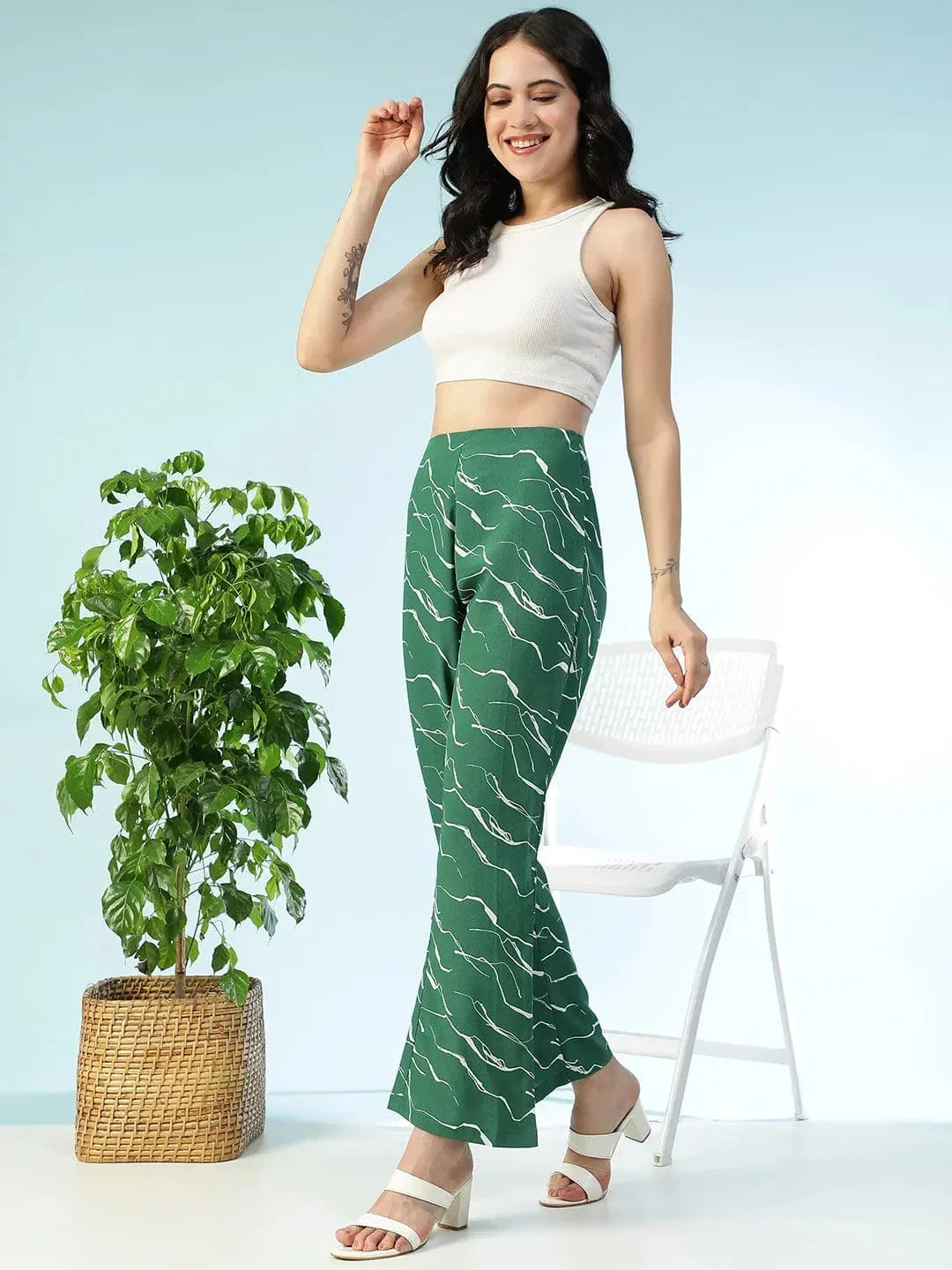 Green Abstract Print Pant