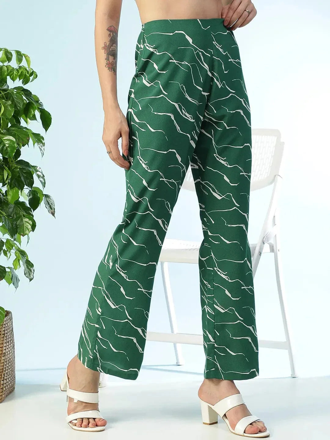 Green Abstract Print Pant