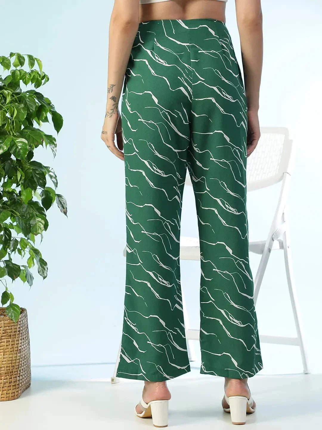 Green Abstract Print Pant