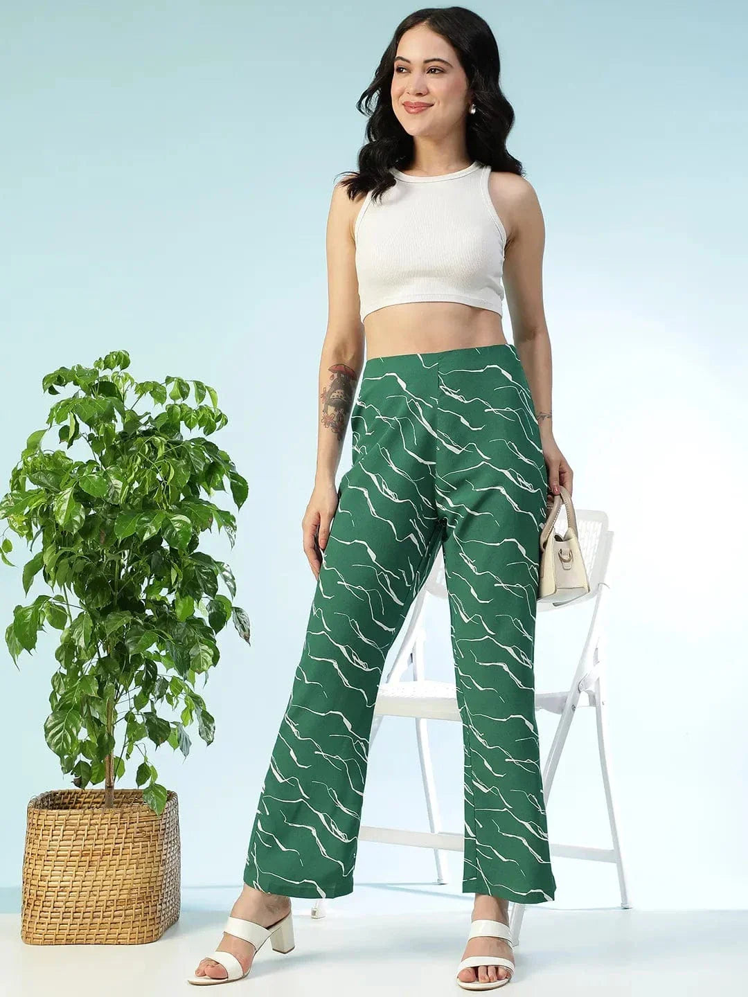 Green Abstract Print Pant