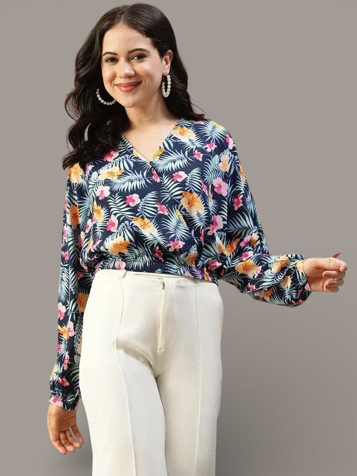 Blue Floral Print Crop Top