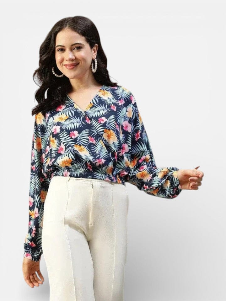 Blue Floral Print Crop Top