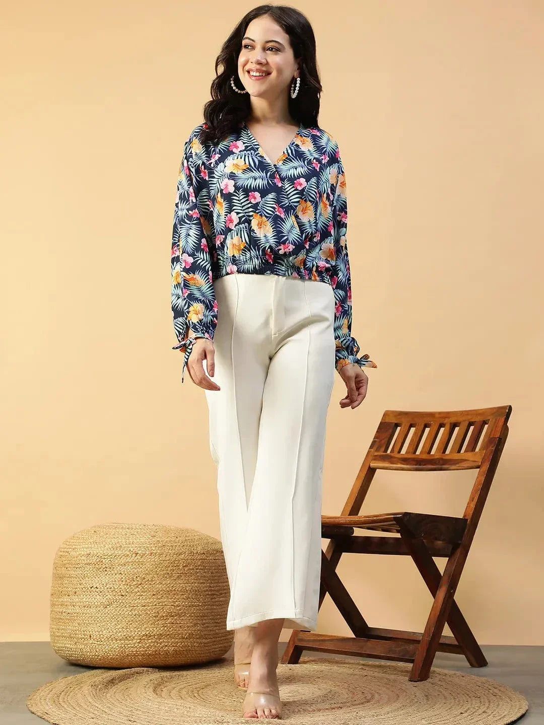 Blue Floral Print Crop Top